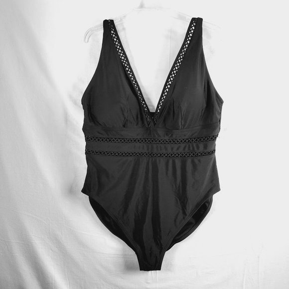 Swimsuits for All Black Lattice Plunge Swimsuit Plus Size 24 One Piece - Picture 5 of 5